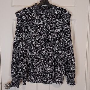 Sanctuary Animal Print Ruffle Blouse Black and White
